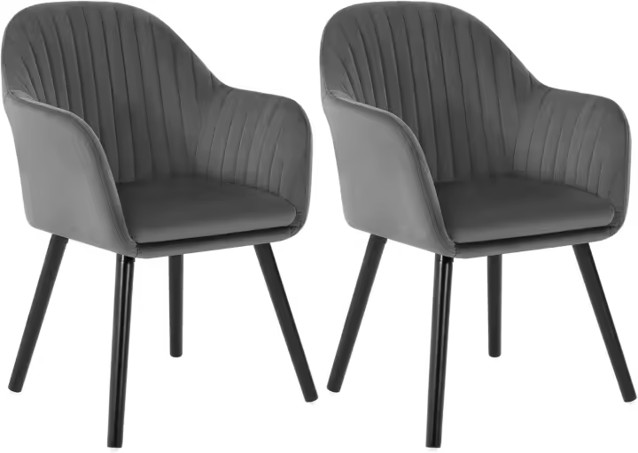 Juego de 2 sillas de comedor nórdicas estilo vintage, tapizadas con reposabrazos en terciopelo, estructura de madera azul BH259bl-2 - 1