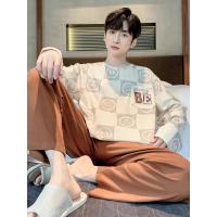 Conjunto De Pijamas Para Hombres Talla Grande Otoño E Invierno Cuadros Y Sólidos Dormitorio Cómodo Camiseta Y Pantalones - details 2