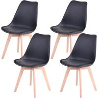 Sillas de ComedorBasic - Pack de 4 Sillas Nórdicas en Blanco, Negro y Gris con Asiento Tapizado y Patas de Madera de Haya Maciza (Negro) - details 0