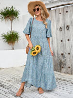 2024 talla grande, falda holgada informal con cuello redondo y estampado floral - details 6