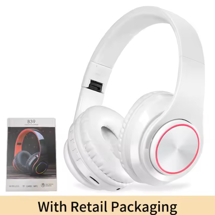 Auriculares inalámbricos B39 con Luces LED de Colores, auriculares con Bluetooth, Tarjeta TF, AUX, cable de reproducción, Estéreo de graves HiFi plegable, música - 1