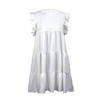 Falda larga plisada para mujer, manga de hoja de loto, cuello redondo, color sólido, lindo vestido de verano, nuevo - details 14