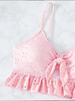 Conjunto de Bikini liso para mujer, bañador Sexy de malla de cintura alta, estilo playero, traje de baño de 3 piezas con volantes para verano, 2023 - details 16