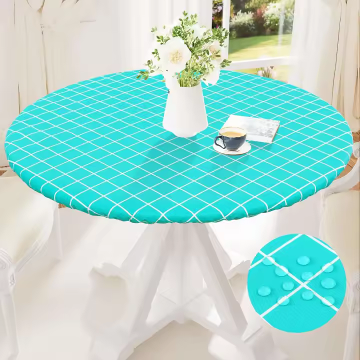 Olanli Redonda Mesa de comedor de cocina de boda marroquí impermeable y resistente al calor mantel de PVC de 60 pulgadas - 1
