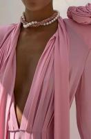 Nueva moda Retro ahuecado manga larga cuello en V cuello colgante Dre para mujer - details 12