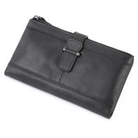 Retro cuero de vaca RFID cepillo antirrobo billetera masculina bolsa de cremallera masculina larga - details 1
