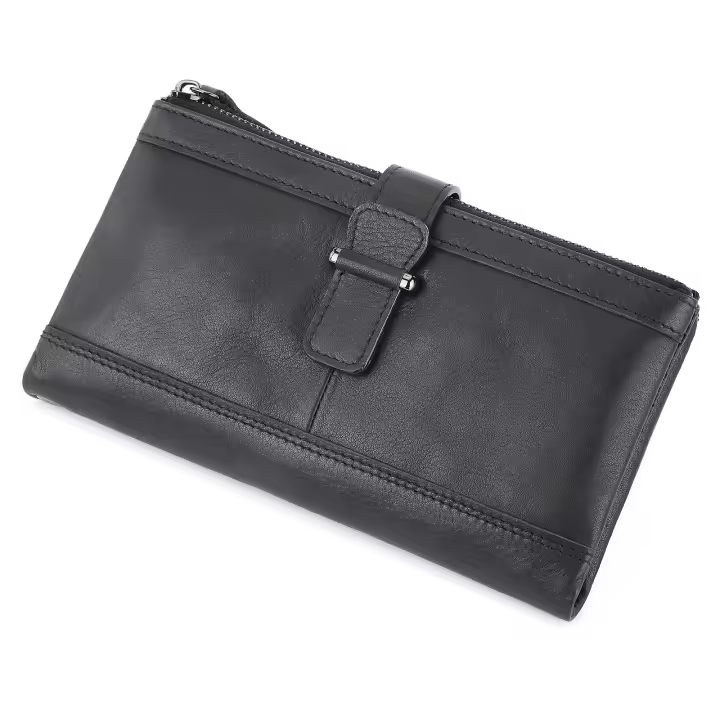 Retro cuero de vaca RFID cepillo antirrobo billetera masculina bolsa de cremallera masculina larga - 1