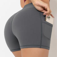 Pantalones cortos de gimnasio para mujer, yoga con bolsillo, leggings Fiess, pantalones cortos de cintura alta - details 20