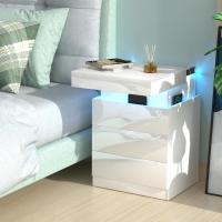 Mesita de Noche Inteligente con 3 Cajones, Mesita de Noche para Dormitorio, Mesas Auxiliares de Madera Estilo Moderno para Sala de Estar 45 x 40 x 67 cm - details 27