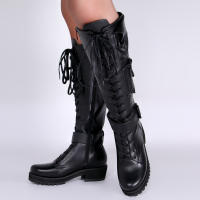Botas de cuero con cremallera lateral para mujer, botines de tacón bajo a la moda, parte inferior gruesa con cordones, novedad de invierno de 2025 - details 16