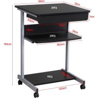 Mesa Ordenadora con Ruedas Pequeña Escritorio para Juegos con Cajón Espacio Límite Negro 79,5x56x51cm - details 18
