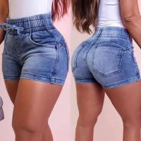 Jeans de Verano para Mujer Pantalones Cortos de Denim de Cintura Media, Ajuste Delgado, con Volantes y Bolsillos Lavados, Elástico Ligeramente - details 0