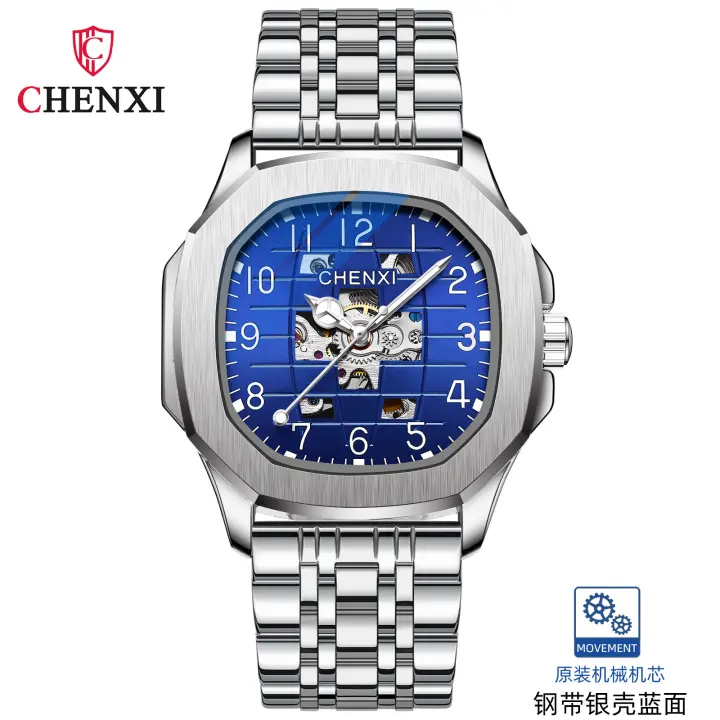 Reloj mecánico cuadrado hombre a prueba de agua luminoso totalmente automático calado reloj mecánico - 1