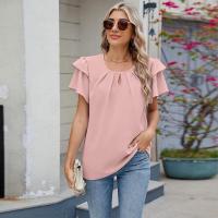 Tops elegantes de Color sólido para mujer, blusa holgada de manga corta, nueva camisa de gasa con cuello redondo para mujer - details 27