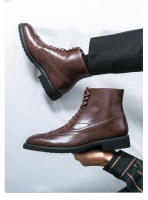 Zapatos de cuero de caña alta botas de hombre con cordones de negocios botas cortas - details 10