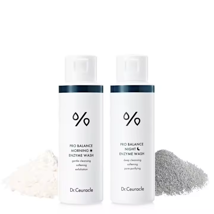 Hot Face Set Dr.Ceuracle Pro Balance Wash de día y noche con enzimas naturales (2x50 g) - Limpiador en polvo de enzimas faciales coreano AM PM - 1