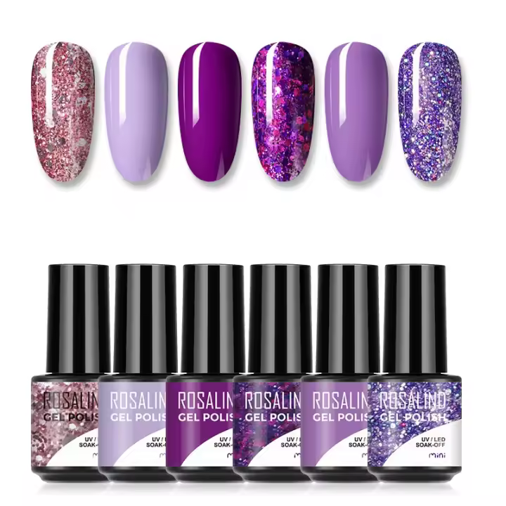 ROSALIND-Mini serie de esmaltes de uñas, Gel UV semipermanente, Base y capa superior, Conjunto de 6 piezas, 7ML - 1