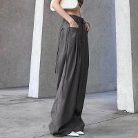 Pantalones anchos sueltos de estilo retro de cintura alta para mujer - details 4