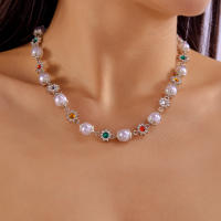 Nuevo ins, superventas, collar de flores con diamantes y perlas, cadena de clavícula multicolor de dopamina que combina con todo a la moda - details 0