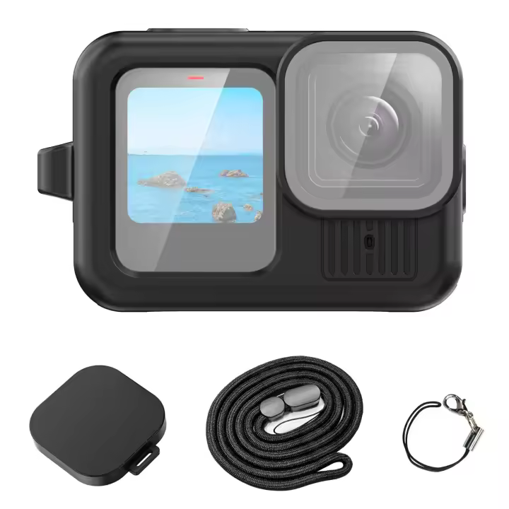 Para GoPro HERO13 Funda protectora de silicona PULUZ negra con correa para la muñeca y cubierta de lente (negro) - 1