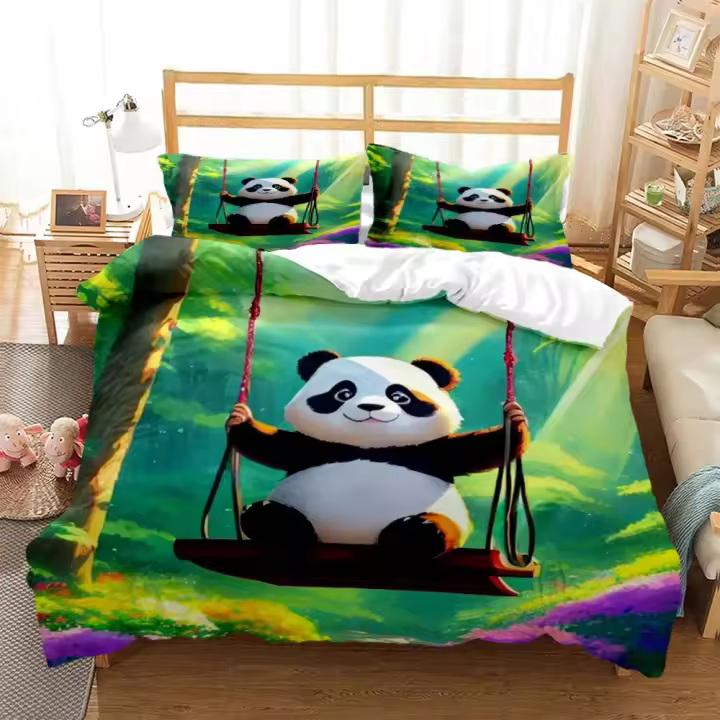 Juego de Ropa de Cama 3D de Panda Suave y Cómodo para Chicos Tamaño Rey Personalizado - 1