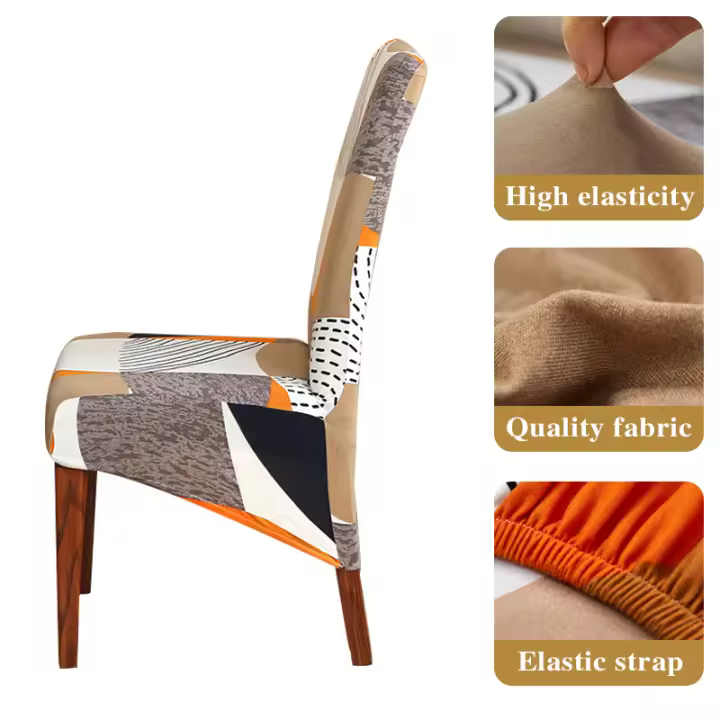 Funda de asiento trasero larga elástica impresa, con respaldo para restaurante, hotel y banquete, Tamaño XL - 1