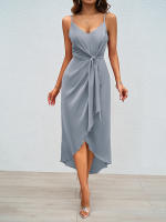 2025 novedad de verano para mujer, vestido con tirantes de Color sólido a la moda para mujer - details 5