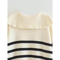 Jersey de punto a rayas para mujer, Jersey de manga larga con cuello en V, color Beige, Otoño e Invierno - details 11