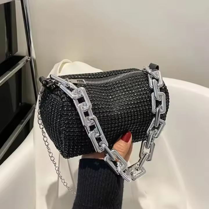 Bolso tipo cubo con diamantes de imitación de versión completa, bolso con bola de cadena brillante, mini bolso cruzado para mujer - 1