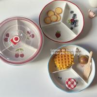 Ins placa de rejilla hogar cerámica profundización con tapa reducción de grasa tazón de distribución cuantitativa plato de partición plato de fruta caja bento - details 6