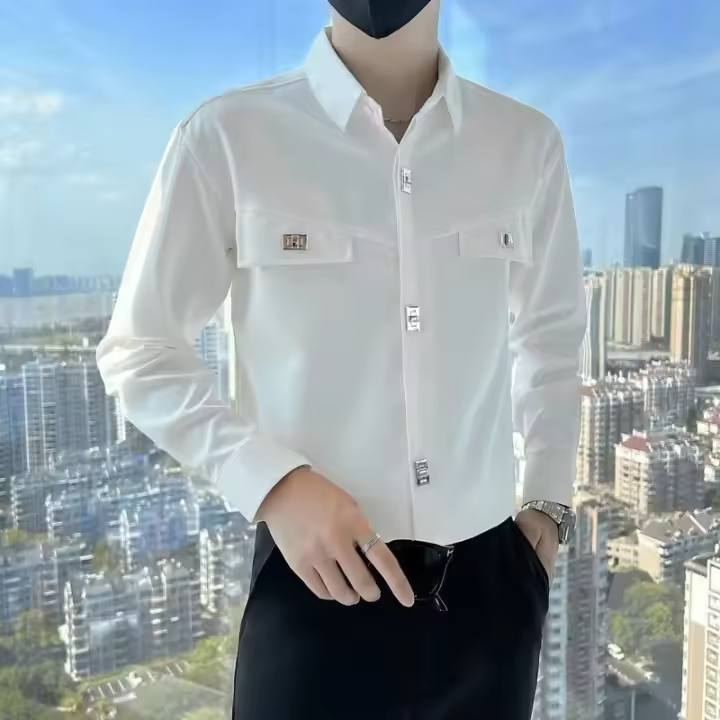 Camisa Larga de Costura de Alta Sensación para Hombres Moda Casual de Primavera y Otoño - 1