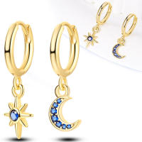 Aro de plata para mujer, pendientes de luna y estrella en oro amarillo, regalos de joyería - details 0