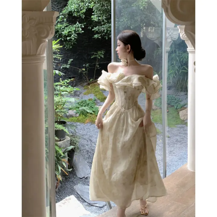 Vestido Largo de Hombros Suaves de Tencel de Alta Gama Moda de Verano 2025 con Encanto Francés de Hadas - 1