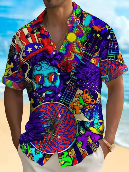 Nueva camisa hawaiana de manga corta con estampado de playa turística, adecuada para caminar por la calle, ocio, primavera y verano. - 1