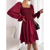 Vestido elegante de moda con cuello cuadrado largo y manga sólida para mujer. - details 6