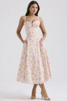 Vestido midi de satén con tirantes finos para mujer, abertura frontal, ahuecado, con bolsillos - details 17