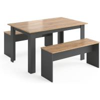 Mesa de comedor Sentio, antracita/roble dorado, 90 x 140 cm con 2 bancos - details 0