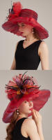 Sombreros de Verano para Mujer con Plumas y Flores en Organza y Poliéster Estilo Derby para Bodas y Té de Lujo - details 3