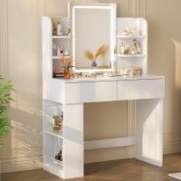 Ajustable, Mesa de Maquillaje con Espejo, con 2 Cajones Grandes y 4 Estantes Abiertos y Taquilla - details 0