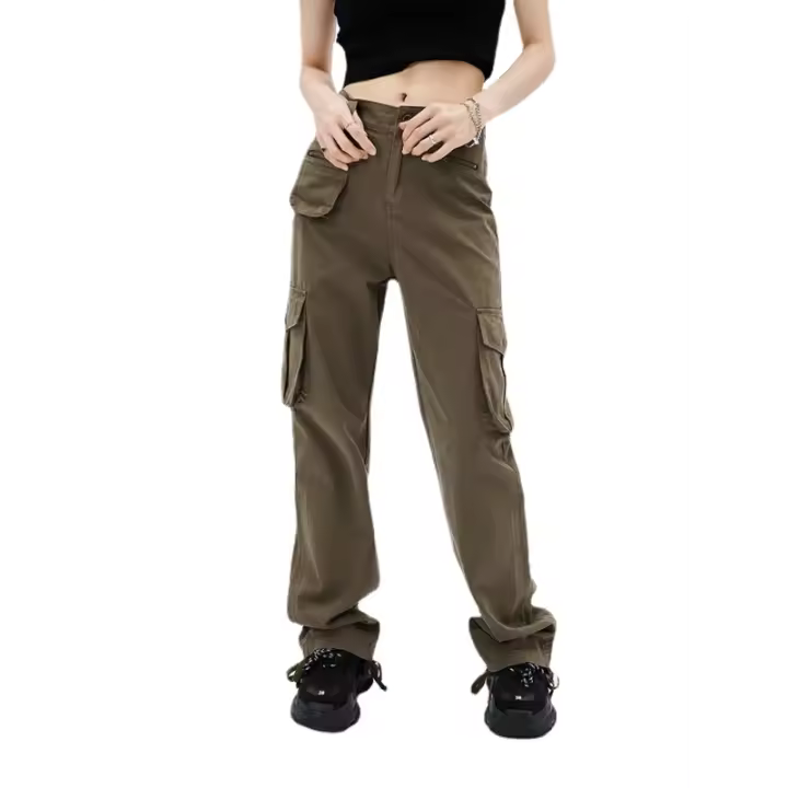 Pantalones Cargo Vintage de los años 90 para mujer, pantalón de cintura alta, a la moda, color verde militar, monos de otoño, Vaqueros rectos holgados, Fairycore de gran tamaño - 1