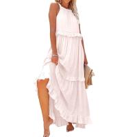 Vestido De Camisola Para Mujer Estilo Europeo Y Americano Verano Nuevo Con Aros Largo Y Volante Sin Mangas Cuello En V Vestido Largo - details 3