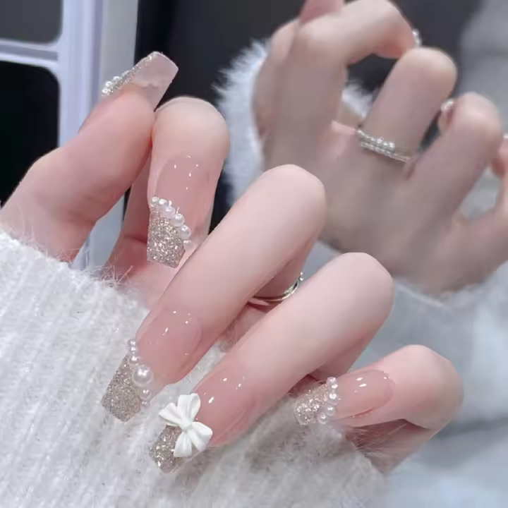 Juego de 24 piezas de uñas postizas con presión en vino tinto degradado, uñas postizas de acrílico de cobertura completa removibles para arte de uñas. - 1