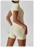 1 pieza de verano con cremallera de manga corta Yoga de una pieza para mujer danza Fitness ejercicio ajustado ropa de una pieza - details 12