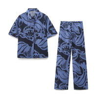 OUWU- Novedad de verano, camisa de manga corta con cuello estampado a la moda para mujer, conjunto de pantalones casuales adelgazantes de cintura alta - details 2