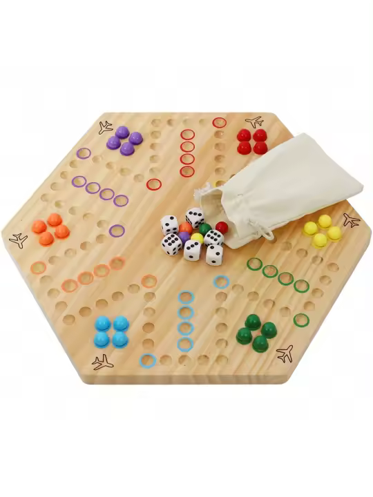 Juego de Mesa de Tablero de Mármol Doble Cara Rastro Rápido de Madera Pintada para 6 y 4 Jugadores - 1