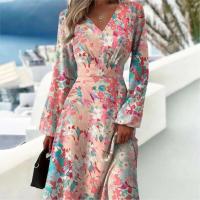 Vestido de manga larga con cuello en V y estampado de moda ajustado nuevo de otoño grande y cintura alta ral para mujer - details 3