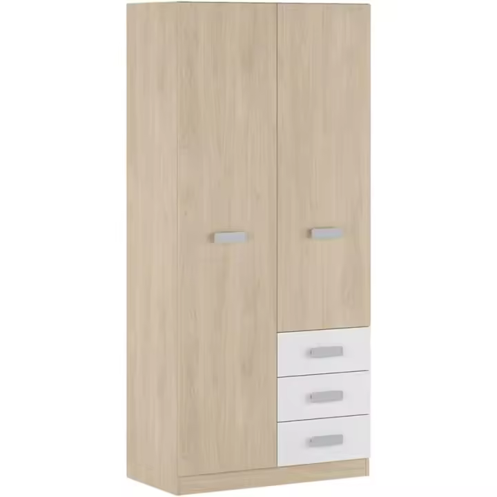 Armario multiusos con 2 puertas y 3 cajones |   207,6 x 94,8 x 50 cm - Natural y Blanco Veteado |   Óptimo para almacenamiento de resistencia - 1