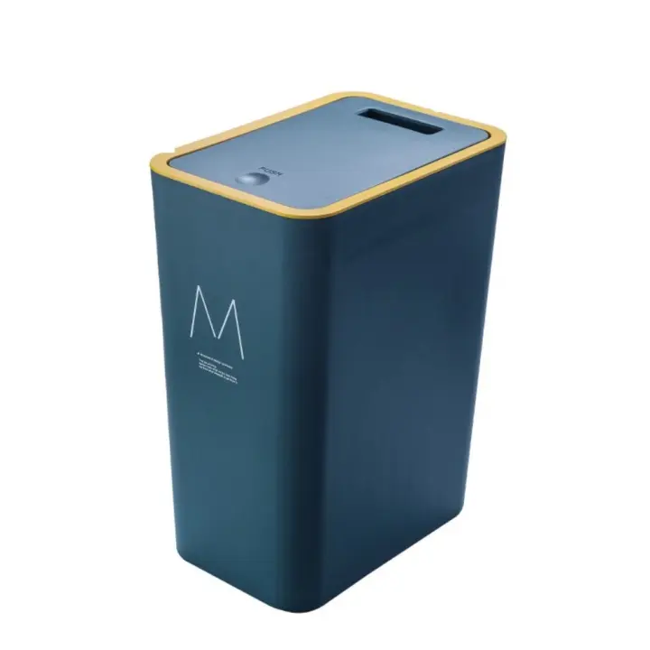 Cubo de basura de plástico tipo prensa con tapa, cubo de basura nórdico, cubos de basura rectangulares, cocina - 1