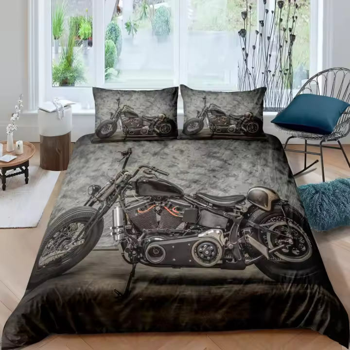 Juego de Ropa de Cama de 3 Piezas Temática de Motocross Cubierta de Edredón de Poliéster para Adolescentes Diseño de Moving Sports Biker - 1