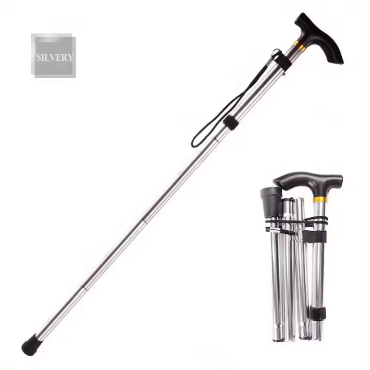 Bastón de Trekking ligero y ajustable para hombre y mujer, bastón plegable con mango de goma - 1